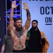 5 October 2018; Conor McGregor, accompanied by Drake, right, after weighing in for UFC 229 at T-Mobile Arena in Las Vegas, Nevada, United States. Photo by Stephen McCarthy/Sportsfile