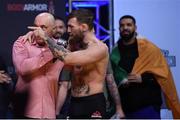 5 October 2018; Conor McGregor, accompanied by Drake, right, speaks to Joe Rogan after weighing in for UFC 229 at T-Mobile Arena in Las Vegas, Nevada, United States. Photo by Stephen McCarthy/Sportsfile