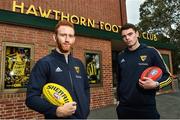 13 June 2018; Hawthorn AFL players Conor Glass, left, and Conor Nash pictured at the old spiritual home of Hawthorn AFL team at Glenferrie Oval in Hawthorn, Victoria in Australia. Photo by Brendan Moran/Sportsfile