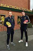 13 June 2018; Hawthorn AFL players Conor Glass, left, and Conor Nash pictured at the old spiritual home of Hawthorn AFL team at Glenferrie Oval in Hawthorn, Victoria in Australia. Photo by Brendan Moran/Sportsfile