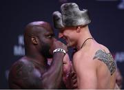 5 October 2018; Derrick Lewis, left, and Alexander Volkov square off after weighing in for UFC 229 at T-Mobile Arena in Las Vegas, Nevada, United States. Photo by Stephen McCarthy/Sportsfile