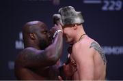 5 October 2018; Derrick Lewis, left, and Alexander Volkov square off after weighing in for UFC 229 at T-Mobile Arena in Las Vegas, Nevada, United States. Photo by Stephen McCarthy/Sportsfile