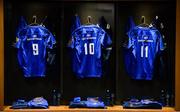 6 October 2018; Jerseys hang in the Leinster dressing room ahead of the Guinness PRO14 Round 6 match between Leinster and Munster at the Aviva Stadium in Dublin. Photo by Ramsey Cardy/Sportsfile