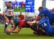 6 October 2018; Tadhg Beirne of Munster goes over to score his side's first try during the Guinness PRO14 Round 6 match between Leinster and Munster at Aviva Stadium, in Dublin. Photo by Harry Murphy/Sportsfile