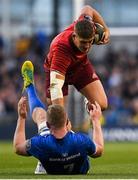 6 October 2018; Dan Goggin of Munster in action against Dan Leavy of Leinster during the Guinness PRO14 Round 6 match between Leinster and Munster at Aviva Stadium, in Dublin. Photo by Harry Murphy/Sportsfile