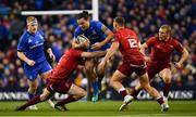 6 October 2018; James Lowe of Leinster is tackled by Niall Scannell of Munster during the Guinness PRO14 Round 6 match between Leinster and Munster at the Aviva Stadium in Dublin. Photo by Ramsey Cardy/Sportsfile