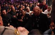 6 October 2018; Khabib Nurmagomedov leaves the octagon in an altercation with members of Conor McGregor's team, including Dillon Danis and John Kavanagh following defeat to  in their UFC lightweight championship fight during UFC 229 at T-Mobile Arena in Las Vegas, Nevada, USA. Photo by Stephen McCarthy/Sportsfile