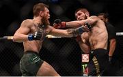 6 October 2018; Conor McGregor, left, in action against Khabib Nurmagomedov in their UFC lightweight championship fight during UFC 229 at T-Mobile Arena in Las Vegas, Nevada, USA. Photo by Stephen McCarthy/Sportsfile