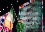 6 October 2018; Team Ireland flagbearer Emma Slevin of Team Ireland, from Renmore, Galway, during the opening ceremony of the Youth Olympic Games in Buenos Aires, Argentina. Photo by Eóin Noonan/Sportsfile