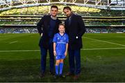 6 October 2018; Matchday mascot 9 year old Dylan Evans, from Delgany, Co. Wicklow,with Leinster players Barry Daly and Tom Daly ahead of the Guinness PRO14 Round 6 match between Leinster and Munster at the Aviva Stadium in Dublin. Photo by Ramsey Cardy/Sportsfile