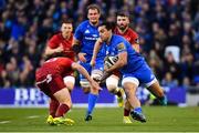6 October 2018; James Lowe of Leinster in action against Joey Carbery of Munster during the Guinness PRO14 Round 6 match between Leinster and Munster at the Aviva Stadium in Dublin. Photo by Ramsey Cardy/Sportsfile