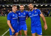 6 October 2018; Luke McGrath, left, Dave Kearney, centre, and Rob Kearney of Leinster following the Guinness PRO14 Round 6 match between Leinster and Munster at the Aviva Stadium in Dublin. Photo by Ramsey Cardy/Sportsfile