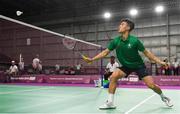7 October 2018; Nhat Nguyen of Team Ireland, from Clarehall, Dublin, in action against Kettiya Keoxay of Laos during the Men's Singles Badminton, first round, event in the Tecnopolis Park, Buenos Aires, on Day 1 of the Youth Olympic Games in Buenos Aires, Argentina. Photo by Eóin Noonan/Sportsfile