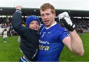 7 October 2018; Kieran Hughes of Scotstown and supporter Ian Wardington celebrate following the Monaghan County Senior Club Football Championship Final match between Scotstown and Ballybay Pearse Brothers at St Tiernach's Park in Clones, Co Monaghan. Photo by Philip Fitzpatrick/Sportsfile