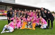 7 October 2018; Wexford Youths WFC players celebrate with the trophy following their victory during the Continental Tyres Women's National League Development Shield Final match between Cork City FC and Wexford Youths WFC at Turner's Cross in Cork. Photo by Seb Daly/Sportsfile