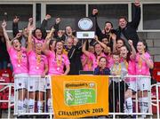 7 October 2018; Wexford Youths WFC captain Kylie Murphy is presented with the trophy by  Tom Dennigan of Continental Tyres Group, following her side's victory during the Continental Tyres Women's National League Development Shield Final match between Cork City FC and Wexford Youths WFC at Turner's Cross in Cork. Photo by Seb Daly/Sportsfile
