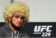 6 October 2018; Khabib Nurmagomedov during the post fight press conference following his victory over Conor McGregor in their UFC lightweight championship fight during UFC 229 at T-Mobile Arena in Las Vegas, Nevada, USA. Photo by Stephen McCarthy/Sportsfile