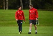 8 October 2018; Joey Carbery and Chris Farrell arrive for Munster Rugby squad training at the University of Limerick in Limerick. Photo by Diarmuid Greene/Sportsfile