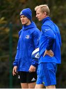 8 October 2018; Head coach Leo Cullen, right, in conversation with captain Jonathan Sexton during Leinster Rugby squad training at UCD in Dublin. Photo by Ramsey Cardy/Sportsfile