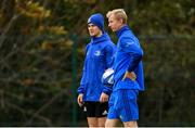 8 October 2018; Head coach Leo Cullen, right, in conversation with captain Jonathan Sexton during Leinster Rugby squad training at UCD in Dublin. Photo by Ramsey Cardy/Sportsfile