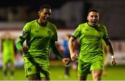 8 October 2018; Drogheda United players William Hondermarck, left, and Chris Lyons celebrate after winning the penalty shoot-out following the SSE Airtricity League Promotion / Relegation Play-off Series 2nd leg match between Shelbourne and Drogheda United at Tolka Park in Dublin. Photo by Piaras Ó Mídheach/Sportsfile