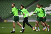 9 October 2018; Harry Arter, centre, with team-mates Richard Keogh, left, and Jeff Hendrick, right, during a Republic of Ireland training session at the Aviva Stadium in Dublin. Photo by Stephen McCarthy/Sportsfile