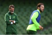 9 October 2018; Republic of Ireland assistant manager Roy Keane, left, and Harry Arter during a Republic of Ireland training session at the Aviva Stadium in Dublin. Photo by Stephen McCarthy/Sportsfile
