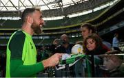 9 October 2018; Richard Keogh with supporters following a Republic of Ireland training session at the Aviva Stadium in Dublin. Photo by Stephen McCarthy/Sportsfile