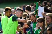 9 October 2018; Ciaran Clark with supporters following a Republic of Ireland training session at the Aviva Stadium in Dublin. Photo by Stephen McCarthy/Sportsfile