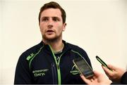 9 October 2018; Jack Carty speaking during a Connacht Rugby press conference at The Sportsground in Galway. Photo by Sam Barnes/Sportsfile