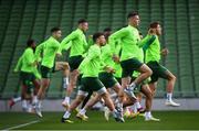 9 October 2018; Republic of Ireland players, including Ciaran Clark, second from right, during a training session at the Aviva Stadium in Dublin. Photo by Stephen McCarthy/Sportsfile