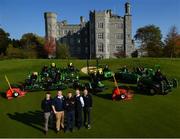 11 October 2018; Killeen Castle Golf Club in County Meath is celebrating it's 10th Anniversary in 2019 as well as it's recent investment in a state of the art fleet deal with John Deere and local dealer Dublin Grass Machinery over €500,000. In attendance alongside the new machinery are, from left, Robert Mitchell from Dublin Grass Machinery, David Leech, Mark Collins, Course Superintendant, Cormac Ryan and Noel Bennett from Dublin Grass Machinery on the 18th hole at Killeen Castle Golf Club, Co. Meath. Photo by David Fitzgerald/Sportsfile
