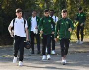 10 October 2018; Aaron Bolger, left, and Lee O'Connor of Republic of Ireland arrive prior to the UEFA U19 European Championship Qualifying match between Bosnia & Herzegovina and Republic of Ireland at the City Calling Stadium in Longford. Photo by Seb Daly/Sportsfile