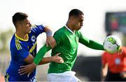10 October 2018; Adam Idah of Republic of Ireland in action against Enio Zilic of Bosnia and Herzegovina during the UEFA U19 European Championship Qualifying match between Bosnia & Herzegovina and Republic of Ireland at the City Calling Stadium in Longford. Photo by Seb Daly/Sportsfile