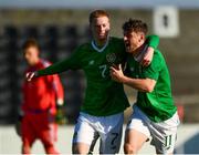10 October 2018; William Ferry of Republic of Ireland, right, celebrates with team-mate Glen McAuley, after scoring his side's first goal during the UEFA U19 European Championship Qualifying match between Bosnia & Herzegovina and Republic of Ireland at the City Calling Stadium in Longford. Photo by Seb Daly/Sportsfile