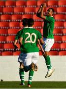 10 October 2018; Adam Idah of Republic of Ireland, right, celebrates after scoring his side's third goal during the UEFA U19 European Championship Qualifying match between Bosnia & Herzegovina and Republic of Ireland at the City Calling Stadium in Longford. Photo by Seb Daly/Sportsfile