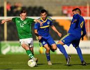 10 October 2018; Andrew Lyons of Republic of Ireland in action against Milan Savic, centre, and Marko Brkic of Bosnia and Herzegovina during the UEFA U19 European Championship Qualifying match between Bosnia & Herzegovina and Republic of Ireland at the City Calling Stadium in Longford. Photo by Seb Daly/Sportsfile