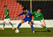 10 October 2018; Mateo Božic of Bosnia and Herzegovina in action against Aaron Bolger of Republic of Ireland during the UEFA U19 European Championship Qualifying match between Bosnia & Herzegovina and Republic of Ireland at the City Calling Stadium in Longford. Photo by Seb Daly/Sportsfile