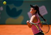 10 October 2018; Georgia Drummy of Team Ireland, from Donnybrook, Dublin, in action during her match with Daniela Vismane of Latvia during the women's singles, round 3 event in Green Park, Buenos Aires, on Day 4 of the Youth Olympic Games in Buenos Aires, Argentina. Photo by Eóin Noonan/Sportsfile