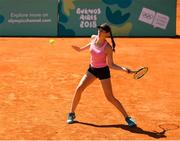 10 October 2018; Georgia Drummy of Team Ireland, from Donnybrook, Dublin, in action during her match with Daniela Vismane of Latvia during the women's singles, round 3 event in Green Park, Buenos Aires, on Day 4 of the Youth Olympic Games in Buenos Aires, Argentina. Photo by Eóin Noonan/Sportsfile