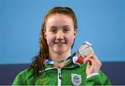 10 October 2018; Niamh Coyne of Team Ireland, from Tallaght, Dublin, with her silver medal after finishing second in the women's 100m breaststroke event, in the aquatic centre, Youth Olympic Park, on Day 4 of the Youth Olympic Games in Buenos Aires, Argentina. Photo by Eóin Noonan/Sportsfile