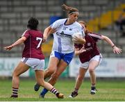 21 July 2018; Michelle Ryan of Waterford in action against Charlotte Cooney, left, and Sarah Lynch of Galway during the TG4 All-Ireland Senior Championship Group 3 Round 2 match between Galway and Waterford at St Brendan's Park in Birr, Co. Offaly.  Photo by Brendan Moran/Sportsfile