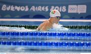 10 October 2018; Mona McSharry of Team Ireland, from Grange, Sligo, in action during the women's 100m breaststroke event, in the aquatic centre, Youth Olympic Park, on Day 4 of the Youth Olympic Games in Buenos Aires, Argentina. Photo by Eóin Noonan/Sportsfile