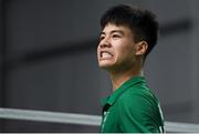 10 October 2018; Nhat Nguyen of Team Ireland, from Clarehall, Dublin, reacts after losing a point to Shifeng Li of China during the men's badminton singles, quarter final round, in Tecnópolis park, Buenos Aires, on Day 4 of the Youth Olympic Games in Buenos Aires, Argentina. Photo by Eóin Noonan/Sportsfile