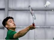 10 October 2018; Nhat Nguyen of Team Ireland, from Clarehall, Dublin, in action against Shifeng Li of China during the men's badminton singles, quarter final round, in Tecnópolis park, Buenos Aires, on Day 4 of the Youth Olympic Games in Buenos Aires, Argentina. Photo by Eóin Noonan/Sportsfile