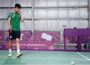 10 October 2018; Nhat Nguyen of Team Ireland, from Clarehall, Dublin, in action against Shifeng Li of China during the men's badminton singles, quarter final round, in Tecnópolis park, Buenos Aires, on Day 4 of the Youth Olympic Games in Buenos Aires, Argentina. Photo by Eóin Noonan/Sportsfile