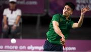 10 October 2018; Nhat Nguyen of Team Ireland, from Clarehall, Dublin, in action against Shifeng Li of China during the men's badminton singles, quarter final round, in Tecnópolis park, Buenos Aires, on Day 4 of the Youth Olympic Games in Buenos Aires, Argentina. Photo by Eóin Noonan/Sportsfile