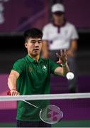 10 October 2018; Nhat Nguyen of Team Ireland, from Clarehall, Dublin, in action against Shifeng Li of China during the men's badminton singles, quarter final round, in Tecnópolis park, Buenos Aires, on Day 4 of the Youth Olympic Games in Buenos Aires, Argentina. Photo by Eóin Noonan/Sportsfile