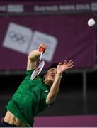 10 October 2018; Nhat Nguyen of Team Ireland, from Clarehall, Dublin, in action against Shifeng Li of China during the men's badminton singles, quarter final round, in Tecnópolis park, Buenos Aires, on Day 4 of the Youth Olympic Games in Buenos Aires, Argentina. Photo by Eóin Noonan/Sportsfile