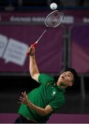 10 October 2018; Nhat Nguyen of Team Ireland, from Clarehall, Dublin, in action against Shifeng Li of China during the men's badminton singles, quarter final round, in Tecnópolis park, Buenos Aires, on Day 4 of the Youth Olympic Games in Buenos Aires, Argentina. Photo by Eóin Noonan/Sportsfile